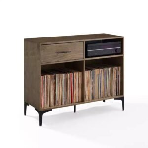 40 Inch Record Storage Media Console Walnut with Open Shelves
